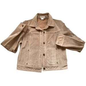 J.Crew Tan Suede Trucker Jacket Women’s Medium Crop Snap Button 100% Leather